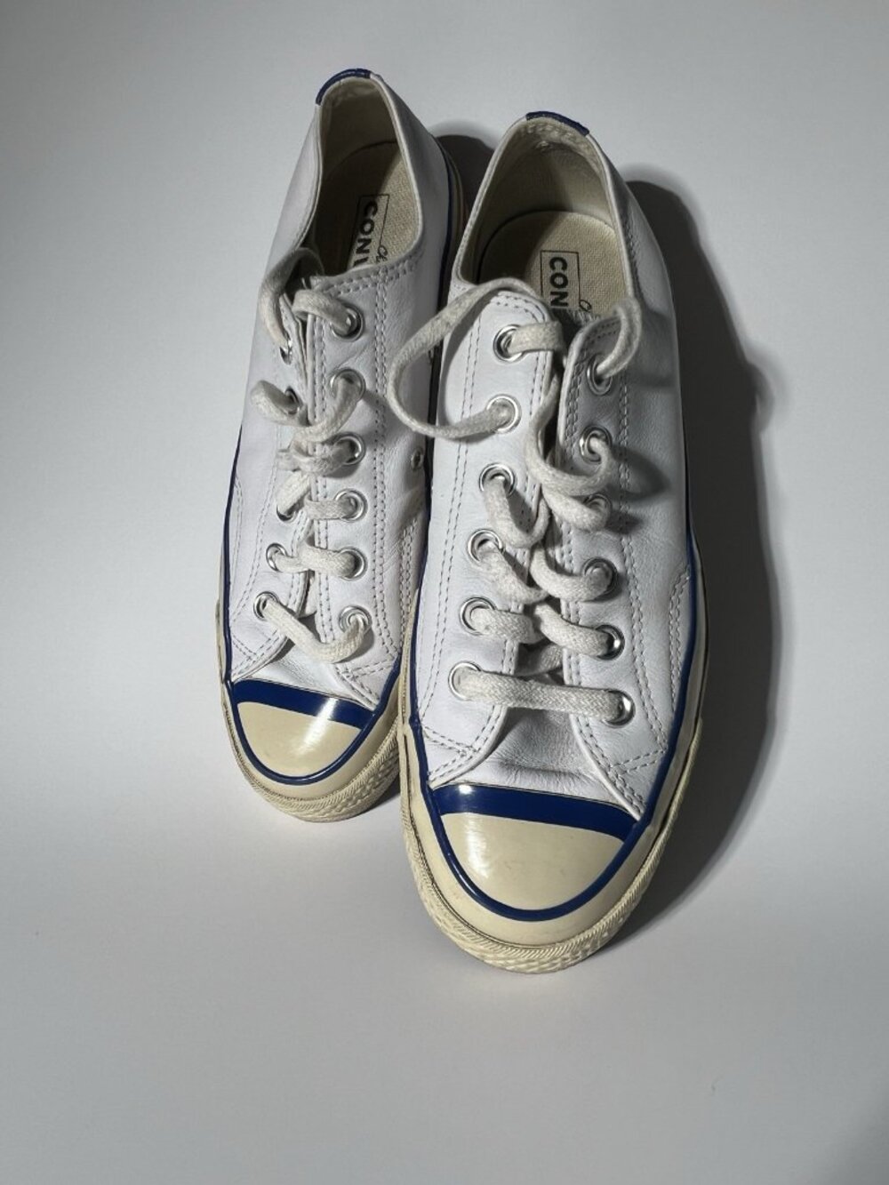 Converse Chuck Taylor All Star Leather White Blue Women’s 7 Men’s 5 - Picture 12 of 13